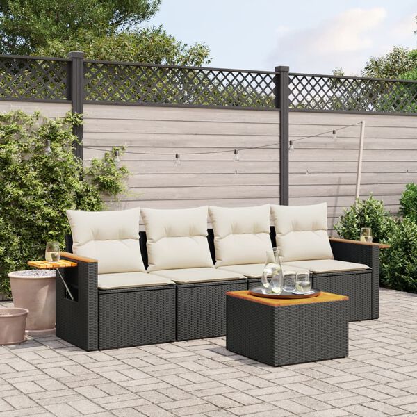 vidaXL Set Divani da Giardino 5 pz con Cuscini in Polyrattan Nero