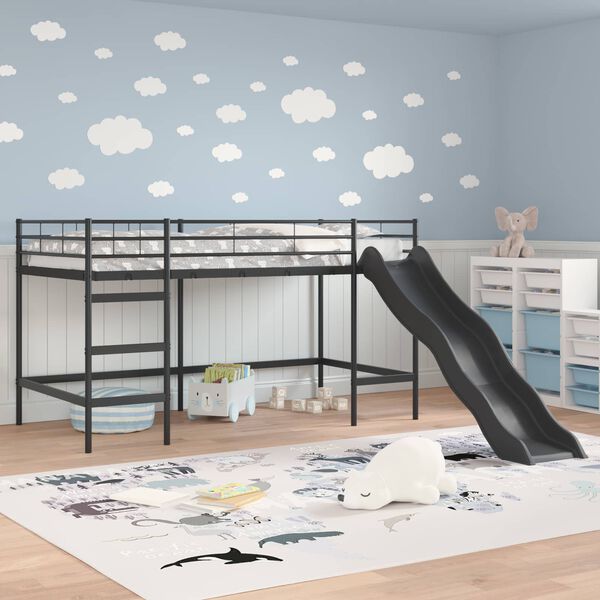vidaXL Letto loft per bambini con scivolo Nero e antracite