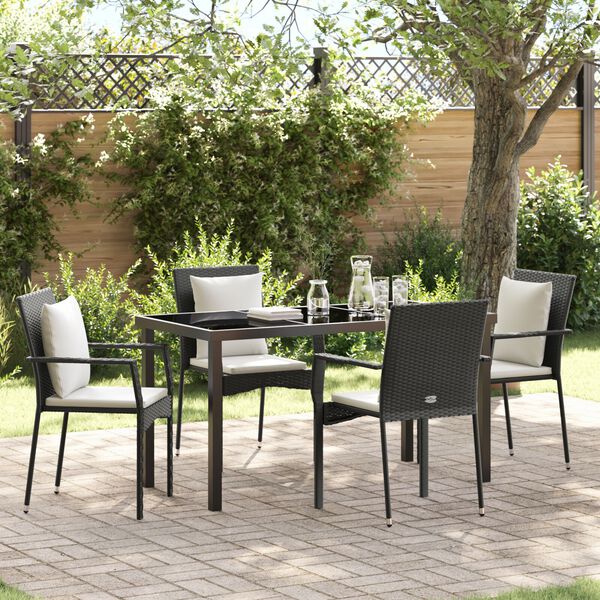 vidaXL Set da Pranzo per Giardino con cuscino 5 pcs Nero polyrattan