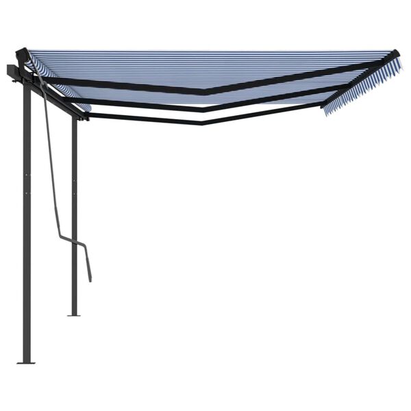 vidaXL Tenda da Sole Retrattile Automatica con Pali 6x3 m Blu e Bianca