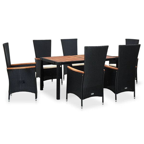 vidaXL Set da Pranzo da Giardino 7 pz in Polyrattan e Acacia Nero