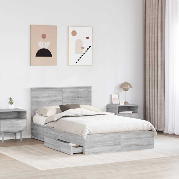 vidaXL Letto con Contenitore con testiera Grigio Sonoma 135 x 190 cm