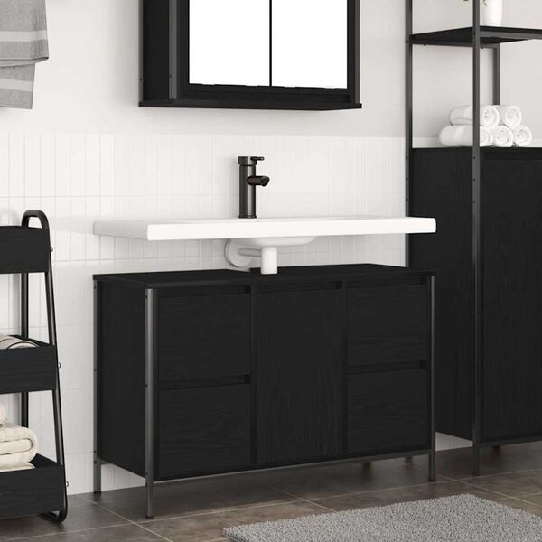 vidaXL Mobile Lavabo con Cassetti Rovere Nero 90x34,5x60 cm