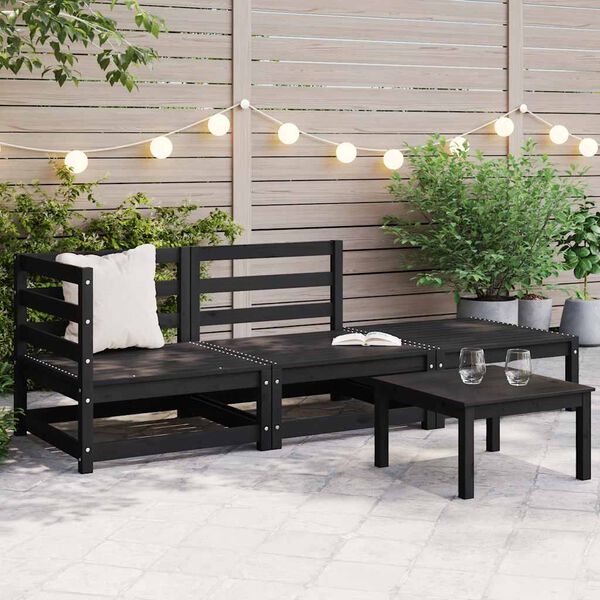 vidaXL Set Divani da Giardino 3 pz Nero in Legno Massello di Pino