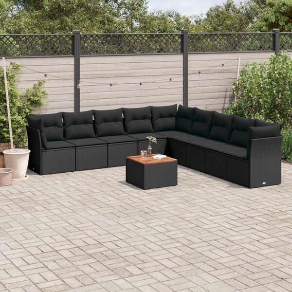 vidaXL Set Divani da Giardino 10pz con Cuscini in Polyrattan Nero