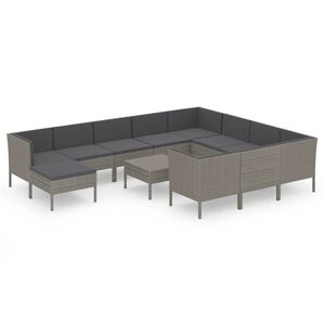 vidaXL Set Divani da Giardino 12 pz con Cuscini in Polyrattan Grigio
