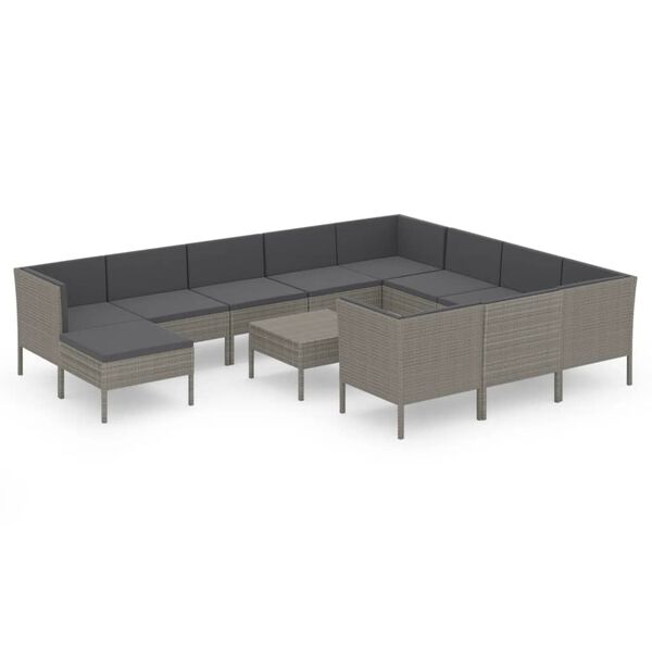 vidaXL Set Divani da Giardino 12 pz con Cuscini in Polyrattan Grigio