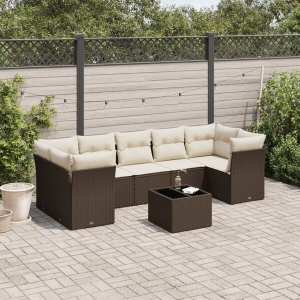 vidaXL Set Divani da Giardino 8 pz con Cuscini Marrone in Polyrattan