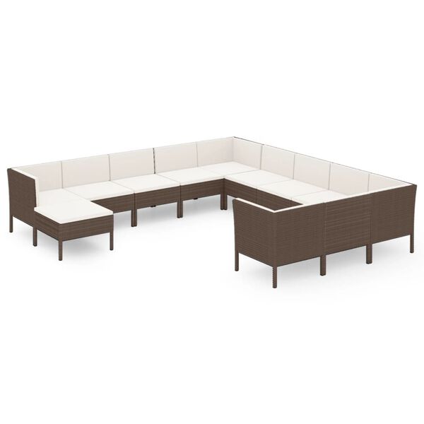 vidaXL Set Divani da Giardino 12 pz con Cuscini in Polyrattan Marrone