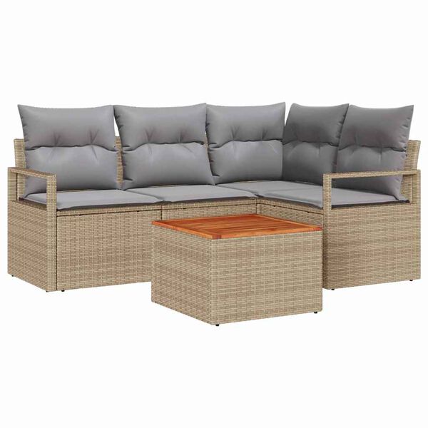 vidaXL Set Divano da Giardino 5 pcs Beige e Grigio Chiaro polyrattan