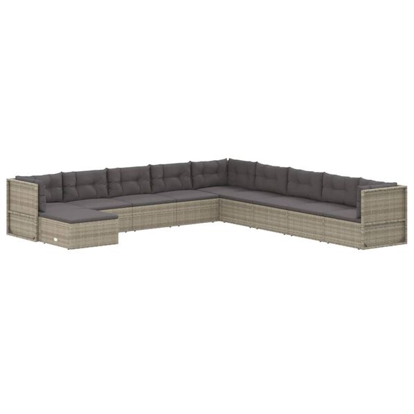 vidaXL Set Divani da Giardino 10 pz con Cuscini in Polyrattan Grigio