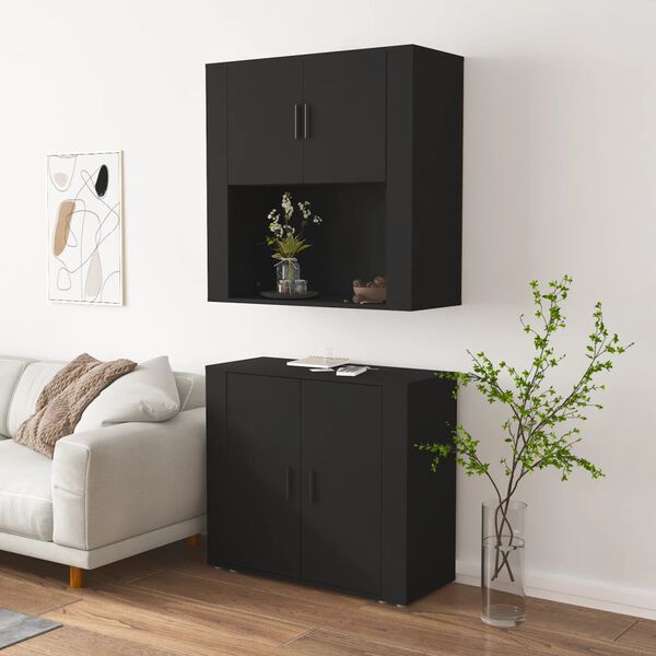 vidaXL Credenza Nera in Legno Multistrato