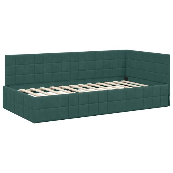 vidaXL Cornice del letto ad angolo Verde scuro 100 x 200 cm Velluto
