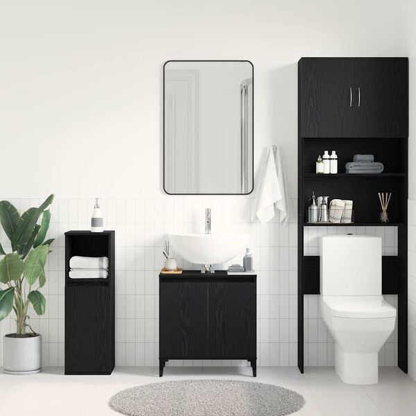 vidaXL Armadio per Lavabo da Bagno Rovere Nero 58 x 33 x 60 cm