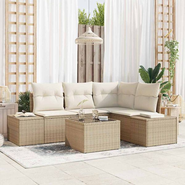 vidaXL Set Divano da Giardino Beige e Crema polyrattan