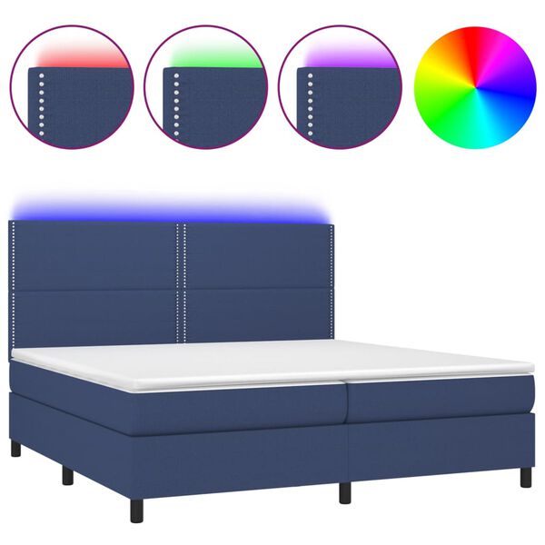 vidaXL Letto a Molle Materasso e LED Blu 200x200cm in Tessuto