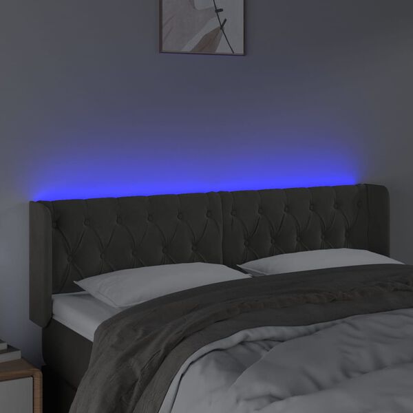 vidaXL Testiera a LED Grigio Scuro 163x16x78/88 cm in Velluto