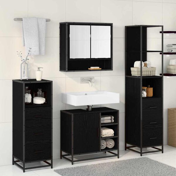 vidaXL Set di mobili per il bagno 4 pcs Rovere Nero Legno multistrato