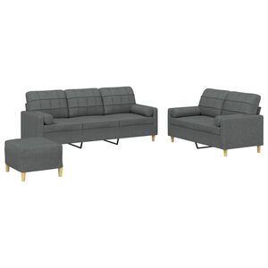 vidaXL Set di Divani 3 pz con Cuscini Grigio Scuro in Tessuto