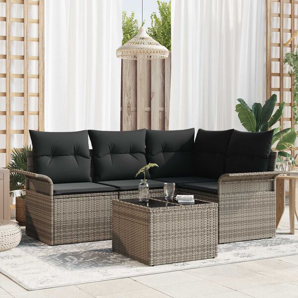 vidaXL Set Divano da Giardino 5 pcs Grigio polyrattan