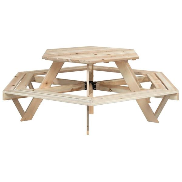 vidaXL Tavolo da Picnic per 6 Bambini con Panche Esagonale Legno Abete
