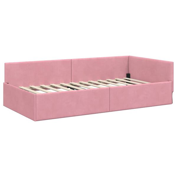 vidaXL Cornice del letto ad angolo Rosa 90 cm x 190 cm Velluto