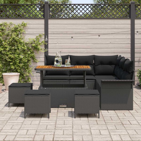 vidaXL Set Divano da Giardino con cuscino 9 pcs Nero polyrattan