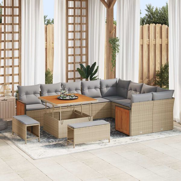 vidaXL Set Divano da Giardino 13 pcs Beige e Grigio Chiaro polyrattan