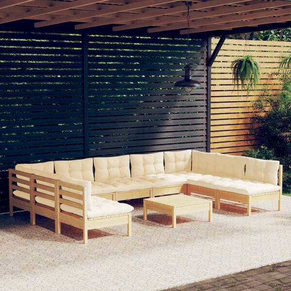 vidaXL Set Divani da Giardino 10 pz con Cuscini Crema Massello di Pino