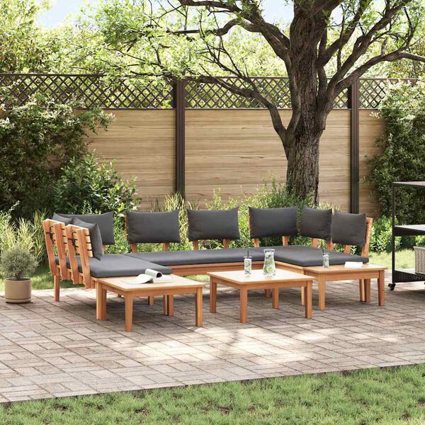 vidaXL Set Panchina da Giardino con cuscino 4 pcs Marrone e Grigio