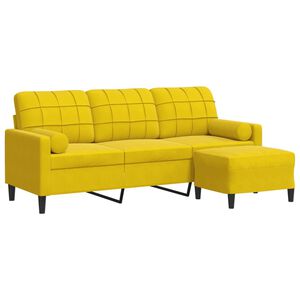 vidaXL Divano a 3 Posti con Poggiapiedi Giallo 180cm in Velluto