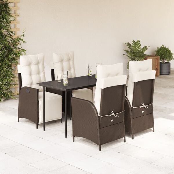 vidaXL Set da Pranzo da Giardino 5pz con Cuscini in Polyrattan Marrone