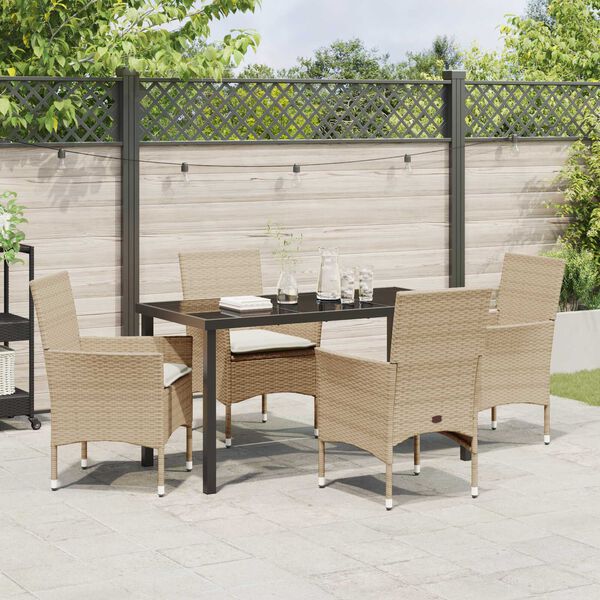 vidaXL Set da Pranzo per Giardino con cuscino 5 pcs Beige polyrattan