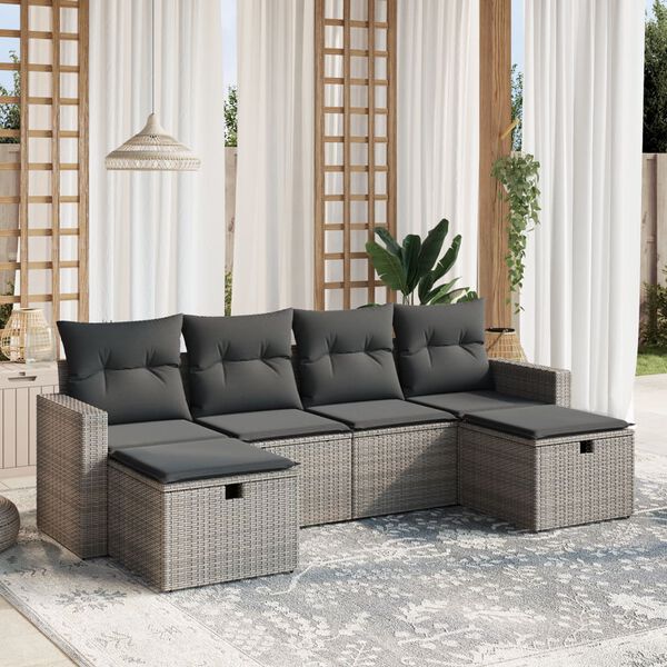vidaXL Set Divano da Giardino 6 pz con Cuscini Grigio in Polyrattan