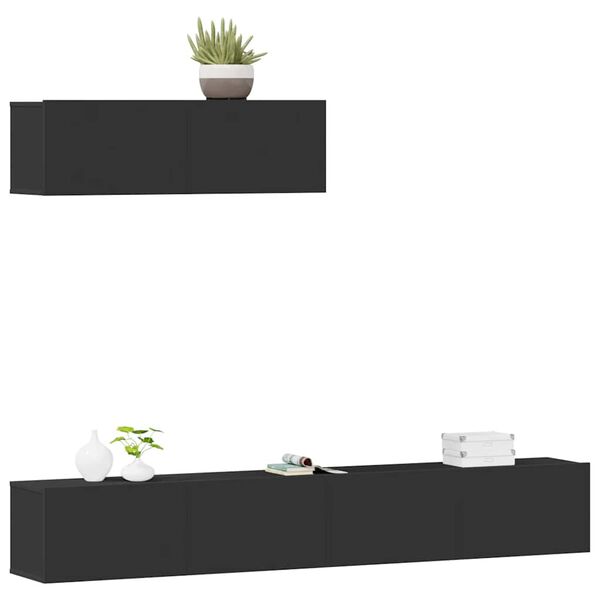 vidaXL Set Mobili Porta TV 3 pz Nero in Legno Multistrato