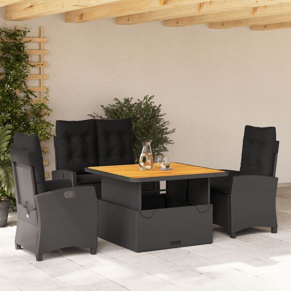 vidaXL Set da Pranzo da Giardino 5 pz Nero con Cuscini in Polyrattan