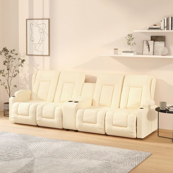 vidaXL Divano Massaggiante 4 Posti con Portabicchieri Crema Similpelle