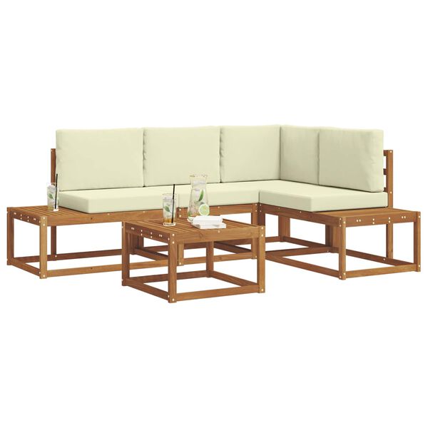 vidaXL Set di divani da esterno con cuscino 5 Pezzo Naturale e Crema