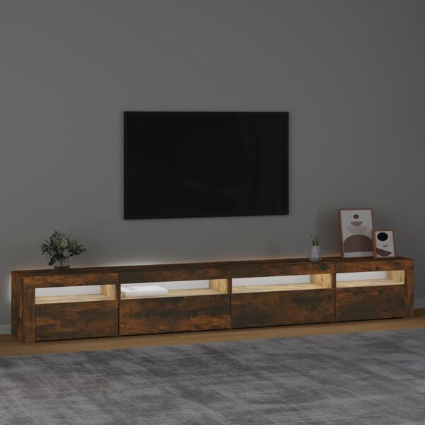 vidaXL Mobile Porta TV con Luci LED Rovere Fumo 270x35x40 cm