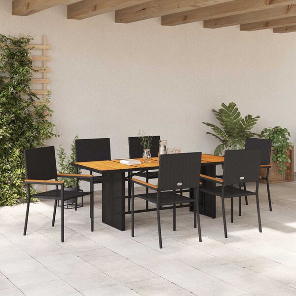 vidaXL Set da Pranzo per Giardino 7 pcs Nero polyrattan