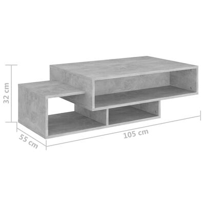 vidaXL Tavolino da Salotto Grigio Cemento 105x55x32 cm in Truciolato