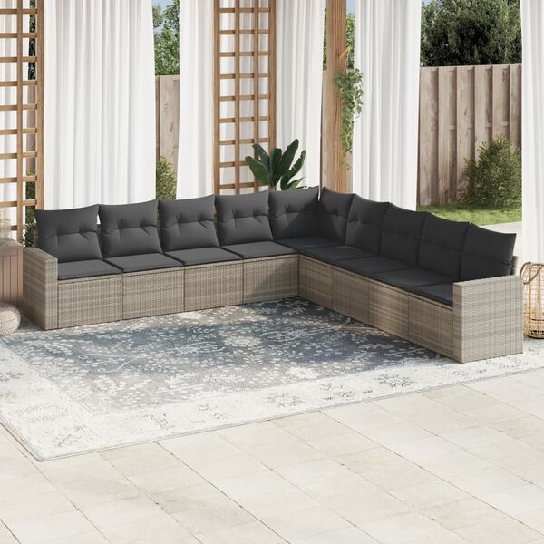 vidaXL Set Divano da Giardino 9pz con Cuscini Grigio Chiaro Polyrattan