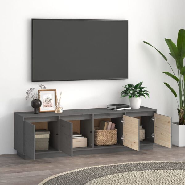vidaXL Mobile Porta TV Grigio 156x37x45 cm in Legno Massello di Pino