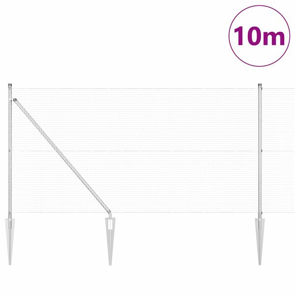 vidaXL Recinzione con pali. Argento 0.8 x 10 m Acciaio