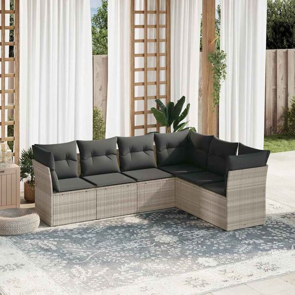 vidaXL Set Divano da Giardino 6pz con Cuscini Grigio Chiaro Polyrattan