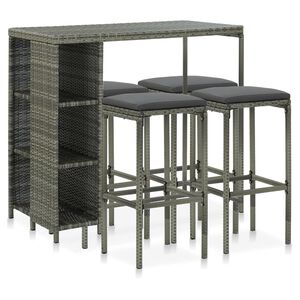 vidaXL Set da Bar da Giardino 5 pz con Cuscini in Polyrattan Grigio