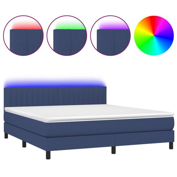 vidaXL Letto a Molle con Materasso e LED Blu 160x200 cm in Tessuto