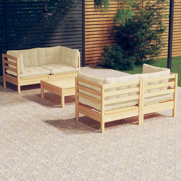 vidaXL Set Salotto da Giardino 5pz con Cuscini Crema in Legno di Pino
