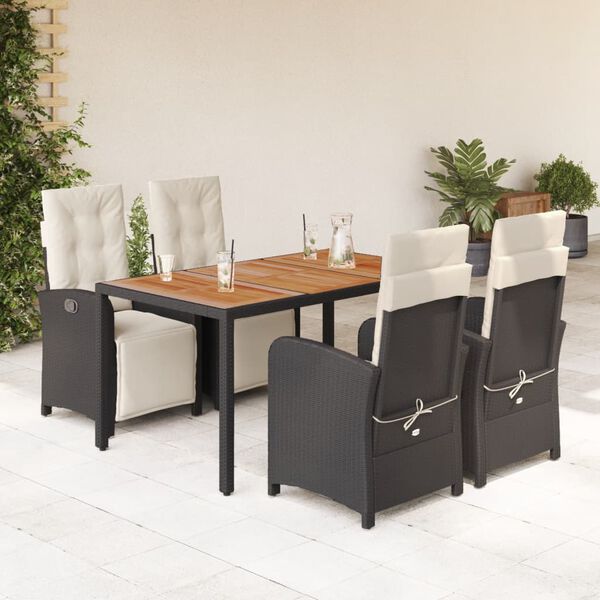 vidaXL Set da Pranzo da Giardino 5 pz Nero con Cuscini in Polyrattan