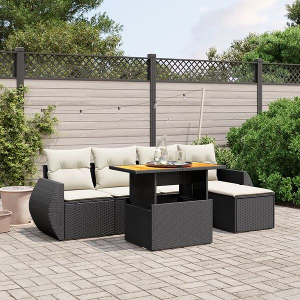 vidaXL Set Divano da Giardino 6 pz con Cuscini Nero in Polyrattan